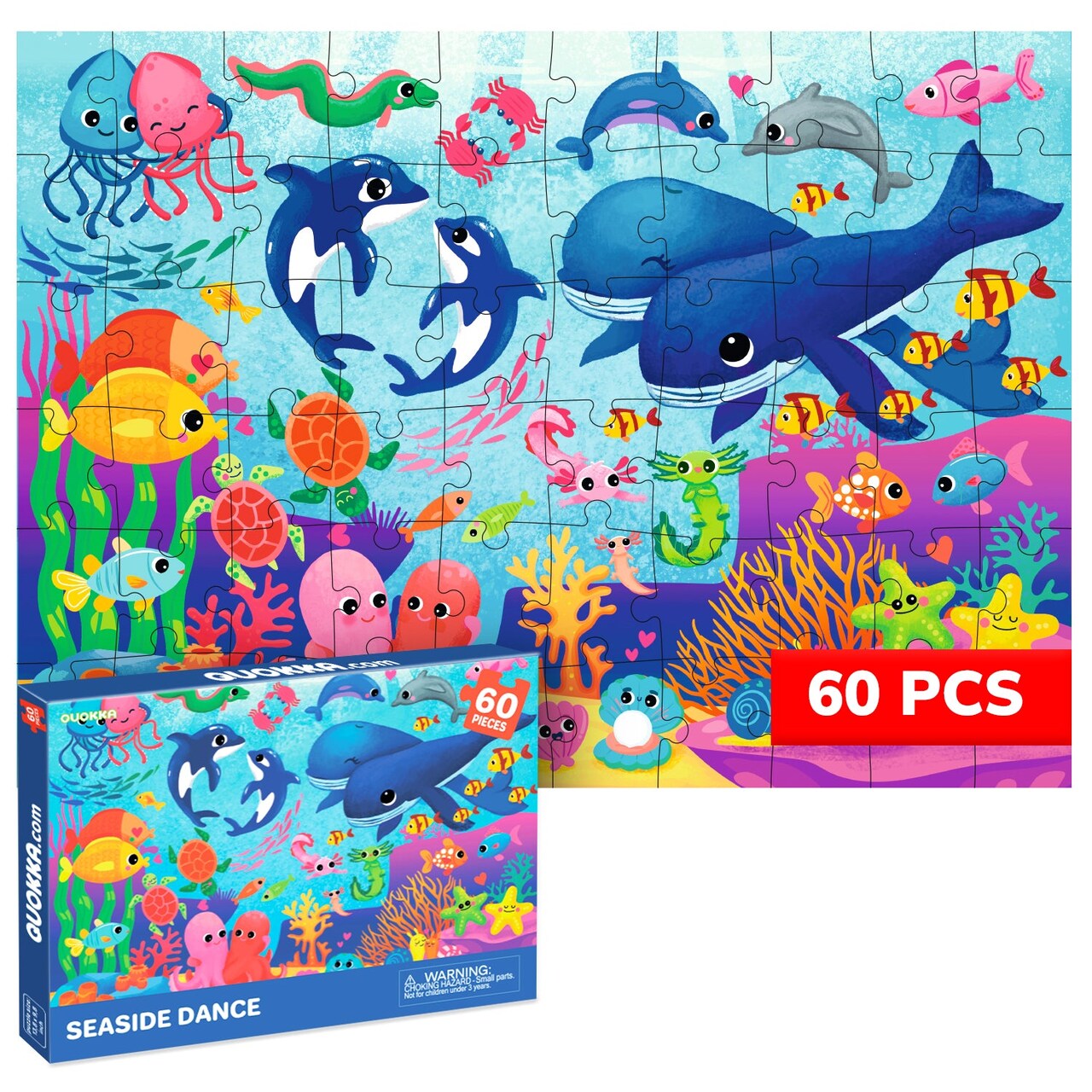 QUOKKA Puzzles for Kids Ages 4-6 – 60 Piece Jigsaw Puzzles for Toddlers Ages 3-5 with Ocean Animals